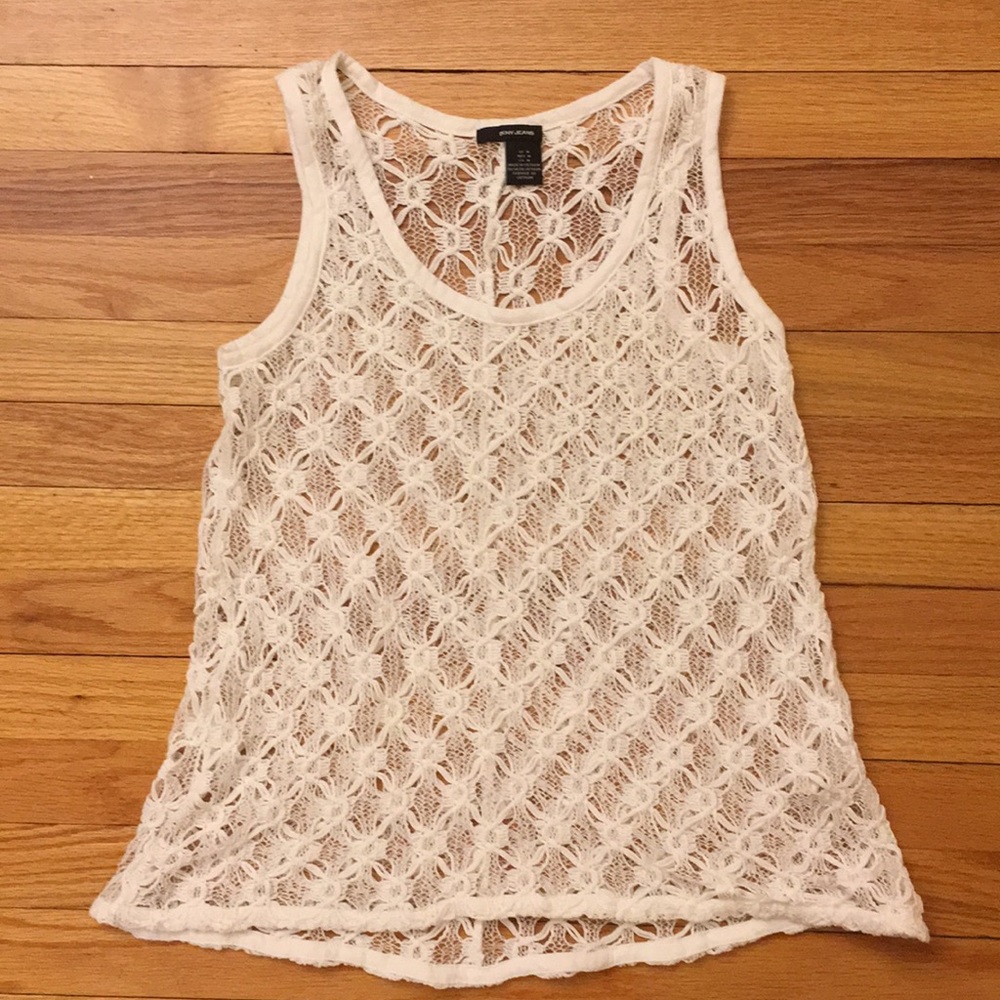 DKNY Sleeveless Crochet White Layering Tank